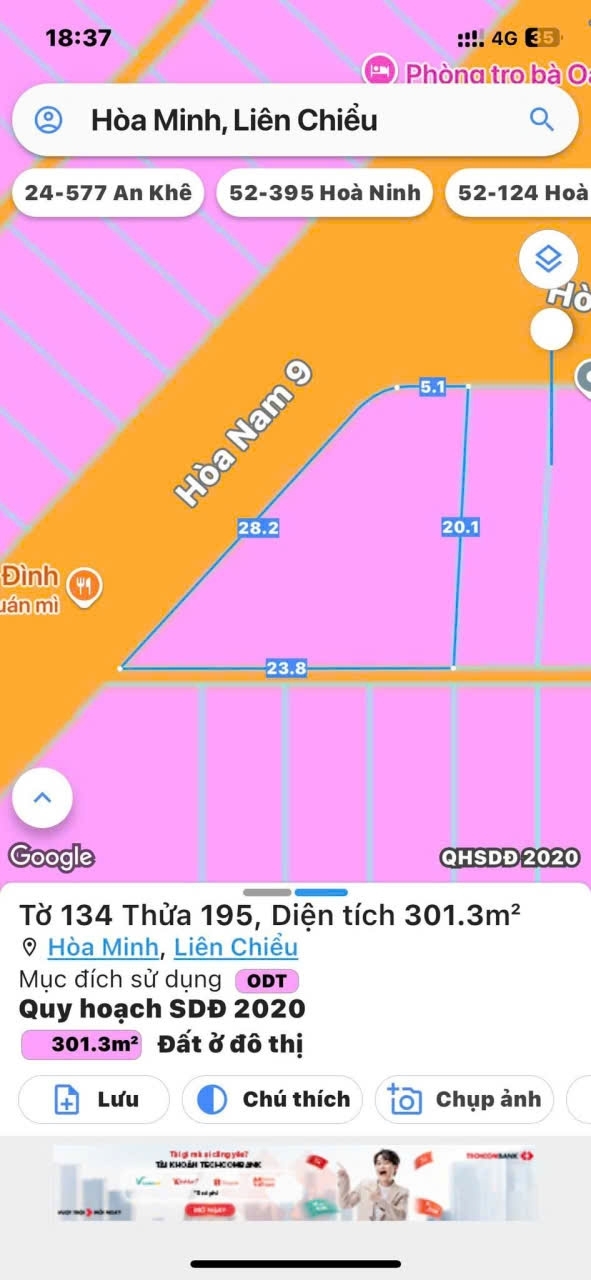 BÁN ĐẤT: Chào bán lô đất góc 2 mặt tiền đường  Hòa Nam 9 & 8 Hòa Minh Liên Chiểu Đà Nẵng- Diện