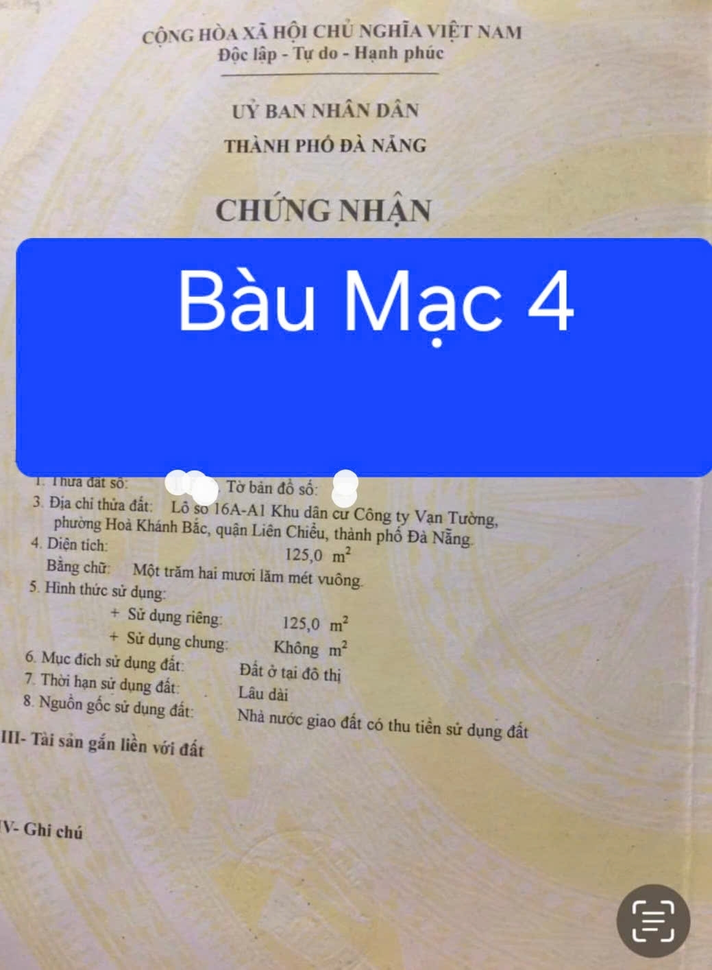 Bán đất đường Bàu Mạc 4 - Gần biển thoáng mát-DTĐ: 125m2 (5x25)m