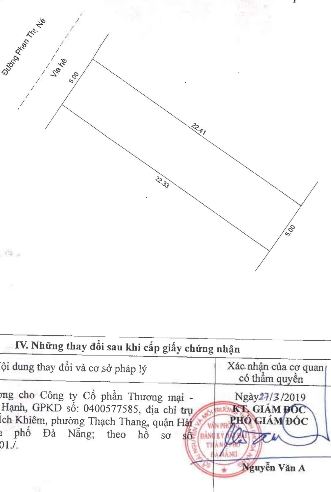 Bán đất đường Phan Thị Nể - Trục thông biển - DT 111.8m2