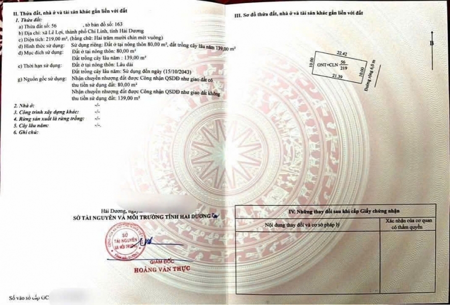 BÁN ĐẤT LÊ LỢI PHƯỜNG TRẦN HƯNG ĐẠO - CHÍ LINH - TP HẢI PHÒNG