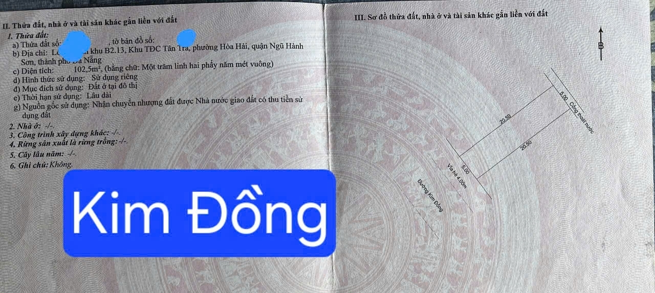 Bán đất mặt tiền đường 75m KIM ĐỒNG - gần bãi tắm Tân Trà