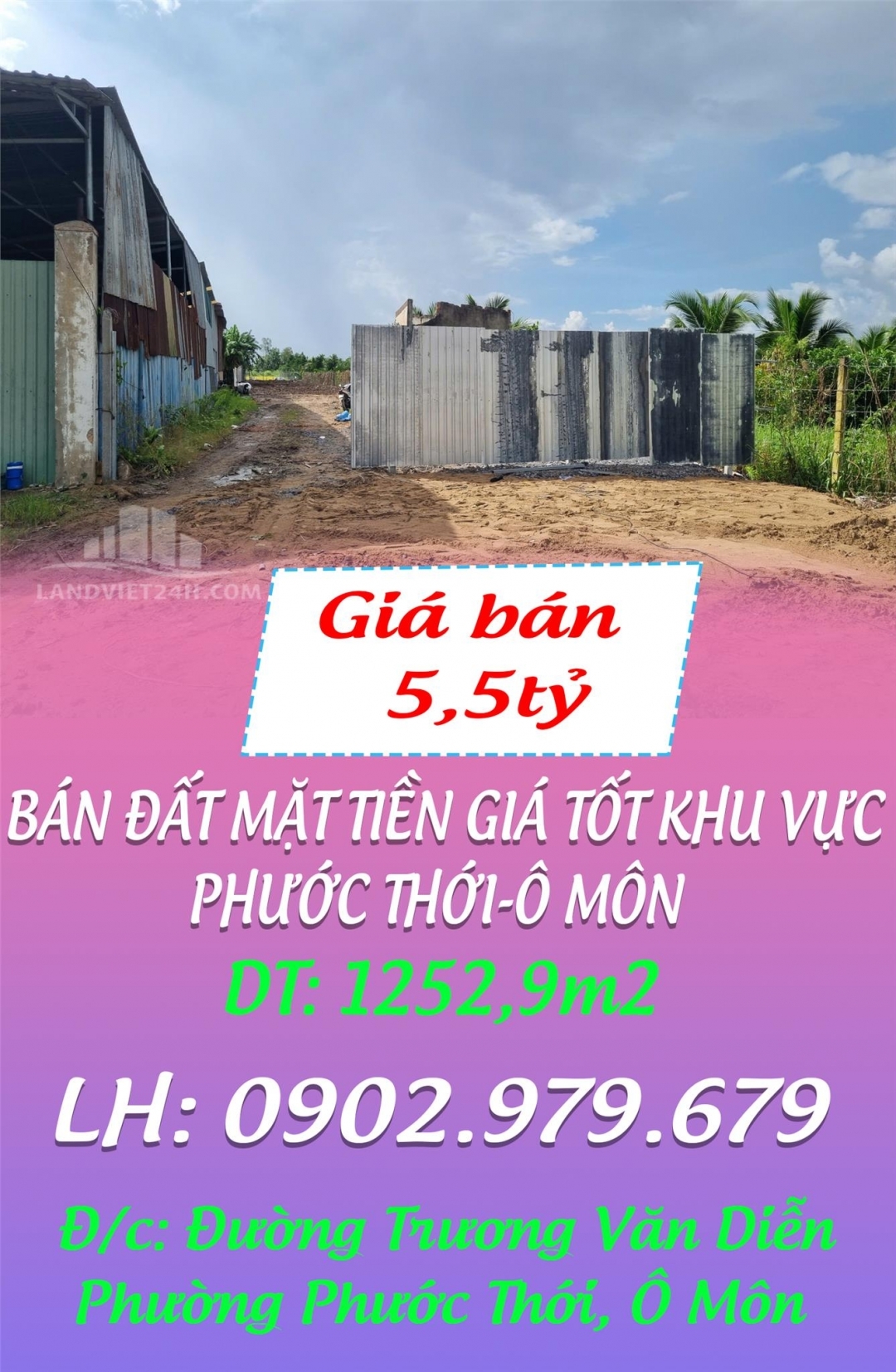 BÁN ĐẤT MẶT TIỀN GIÁ TỐT NHẤT KHU VỰC PHƯỚC THỚI-Ô MÔN