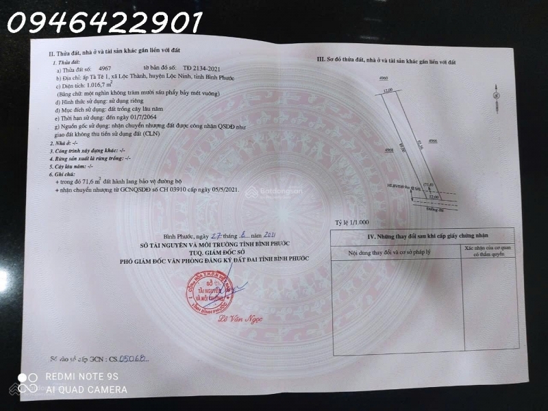 Bán đất Tại Lộc Thành Lộc Ninh Bình Phước Giá Siêu Hời 550 Triệu 1016.7m2