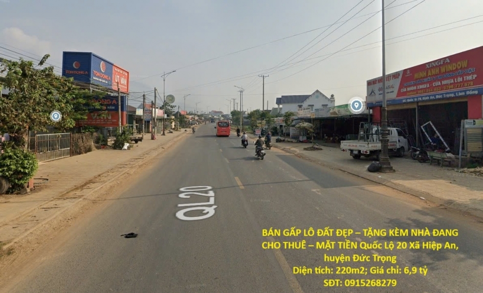 BÁN GẤP LÔ ĐẤT ĐẸP – TẶNG KÈM NHÀ ĐANG CHO THUÊ – MẶT TIỀN Quốc Lộ 20 Xã Hiệp An huyện Đức Trọng