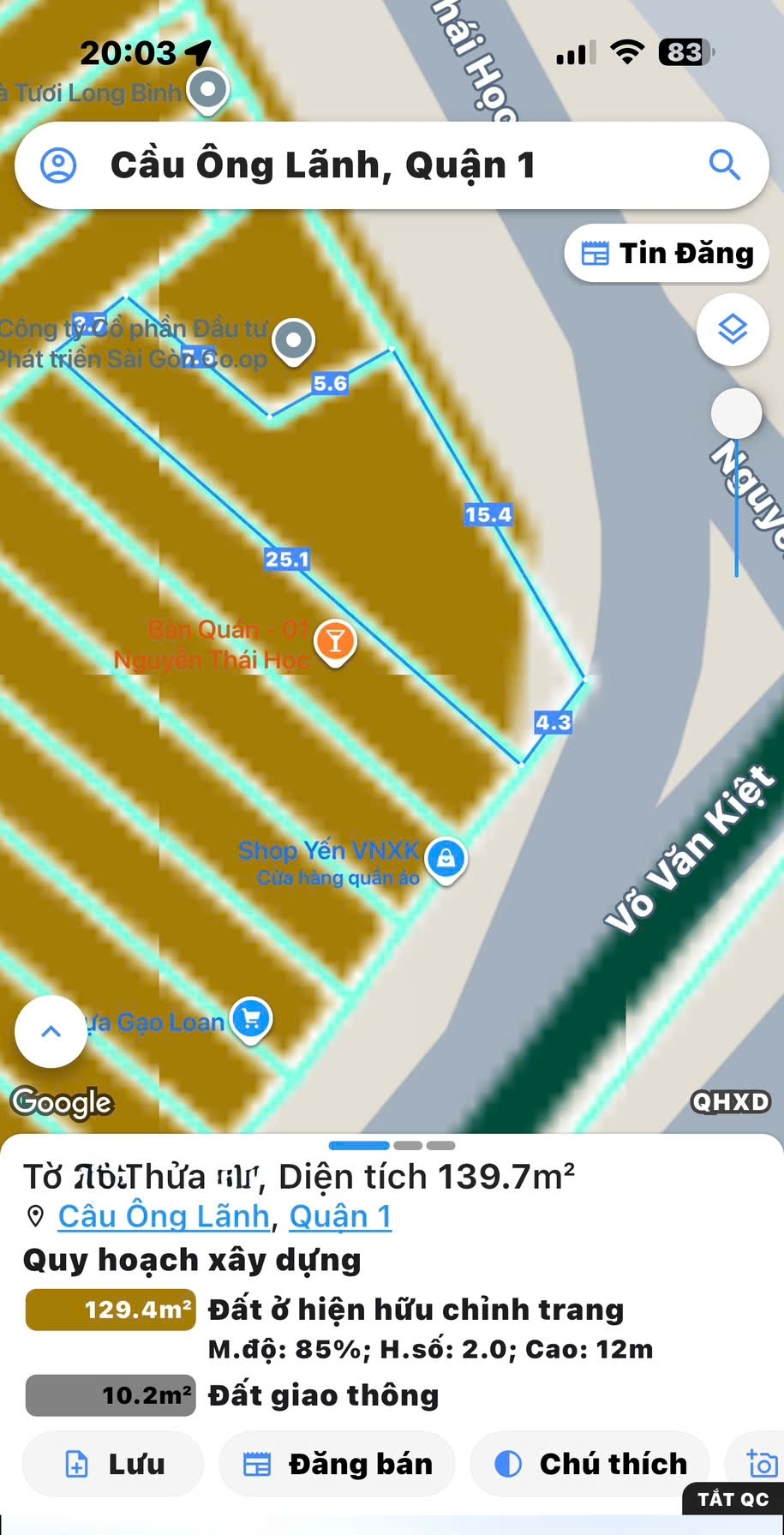 BÁN SIÊU PHẨM MTKD 40M Đ.VÕ VĂN KIỆT P.CẦU ÔNG LÃNH QUẬN 1 - NGANG 15M*20M FULL THỔ - CĂN GÓC 2 MẶT