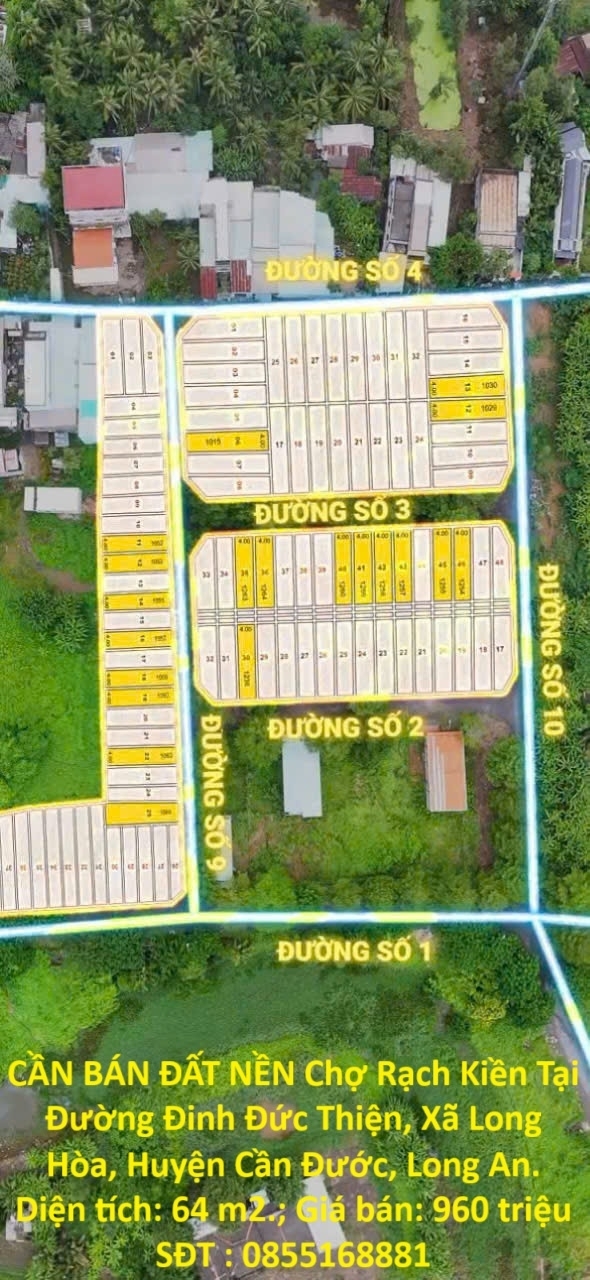 CẦN BÁN ĐẤT NỀN Chợ Rạch Kiền Tại Đường Đinh Đức Thiện Xã Long Hòa Huyện Cần Đước Long An.