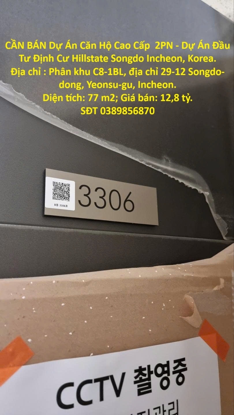 CẦN BÁN Dự Án Căn Hộ Cao Cấp  2PN - Dự Án Đầu Tư Định Cư Hillstate Songdo Incheon Korea.