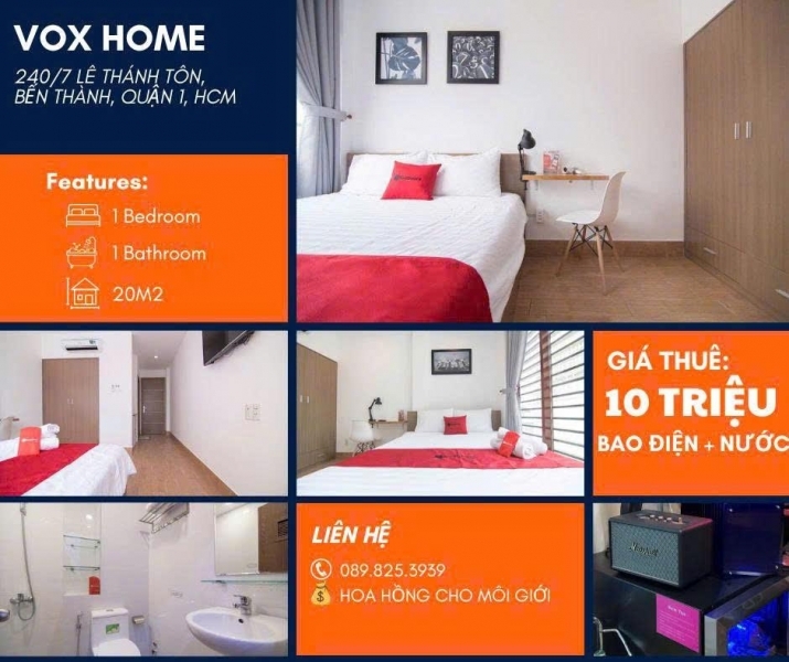 Căn hộ dịch vụ cho thuê tại trung tâm Quận 1 TP. HCM chỉ cách Chợ Bến Thành 3 phút đi bộ.