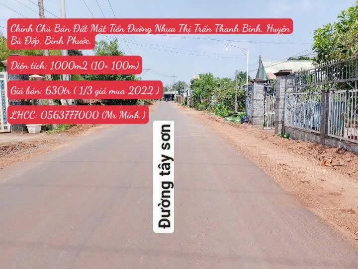 Chính Chủ Bán 1000m2 Đất Mặt Tiền Đường Nhựa Thị Trấn Thanh Bình Huyện Bù Đốp Bình Phước.