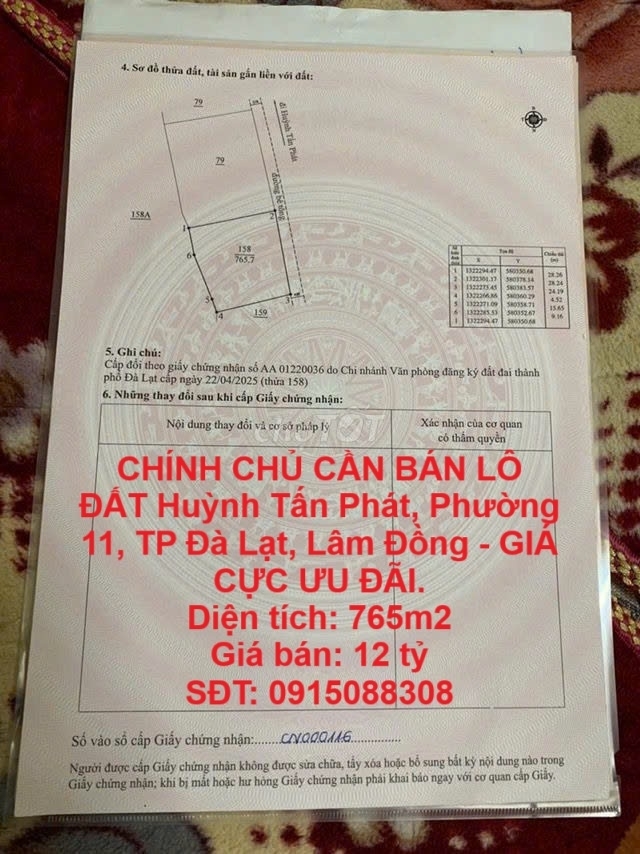 CHÍNH CHỦ CẦN BÁN LÔ ĐẤT Huỳnh Tấn Phát Phường 11 TP Đà Lạt Lâm Đồng - GIÁ CỰC ƯU ĐÃI.