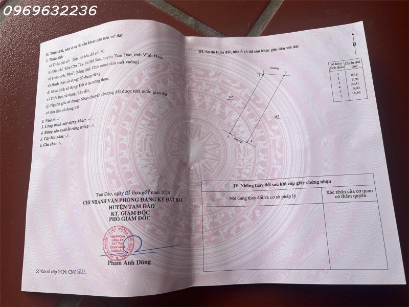 Chính chủ cần bán lô đất siêu đẹp full thổ cư Xã Hồ Sơn Tam Đảo Vĩnh Phúc giá đầu tư