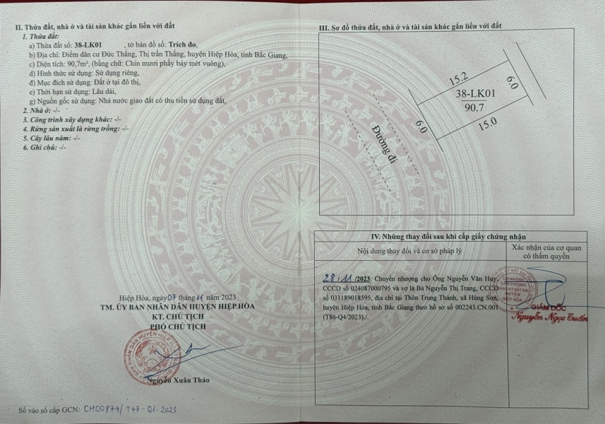 CHÍNH CHỦ CẦN BÁN LÔ ĐẤT TẠI HIỆP HÒA – BẮC GIANG