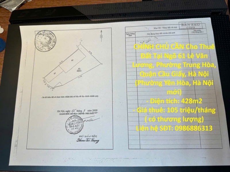 CHÍNH CHỦ CẦN Cho Thuê Đất Tại Ngõ 61 Lê Văn Lương Phường Trung Hòa Quận Cầu Giấy Hà Nội