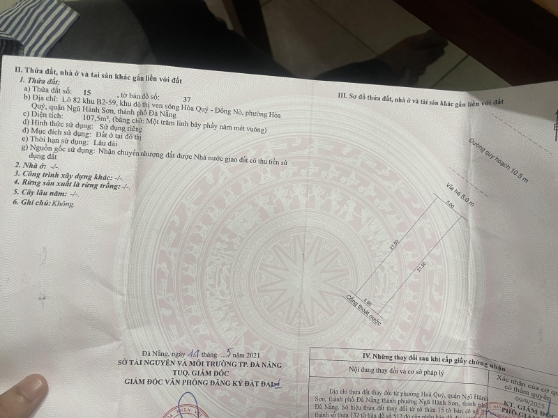 Chính chủ cần ra lô 10m5 vip đẹp nhì nam hòa xuân: 110m² sổ đỏ hướng Đông giá chỉ 6.5 tỷ - hàng nét