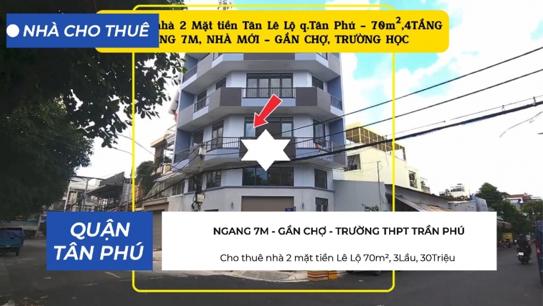 Cho thuê nhà 2 mặt tiền Lê Lộ 70m² 3Lầu 30Triệu - NGANG 7M