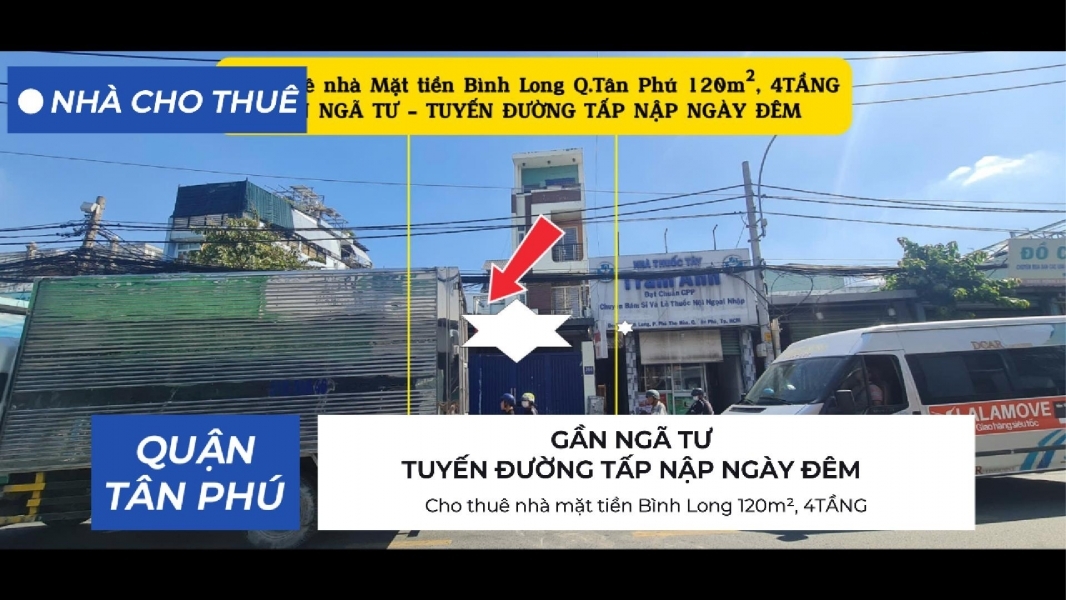 Cho thuê nhà mặt tiền Bình Long 120m² 4TẦNG - 18Triệu - GẦN NGÃ TƯ