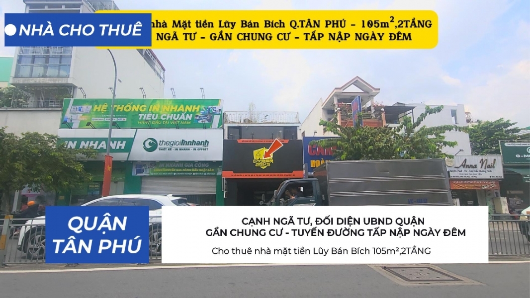 Cho thuê nhà mặt tiền Lũy Bán Bích 105m²2TẦNG - CẠNH NGÃ TƯ - GẦN CHUNG CƯ