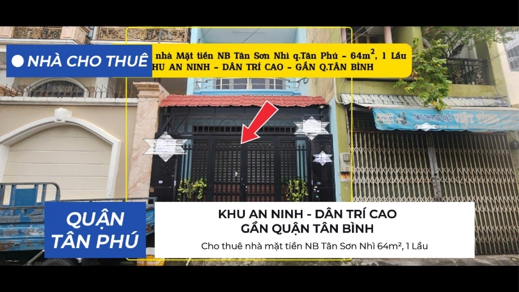 Cho thuê nhà mặt tiền NB Tân Sơn Nhì 64m² 1 Lầu- 13Triệu