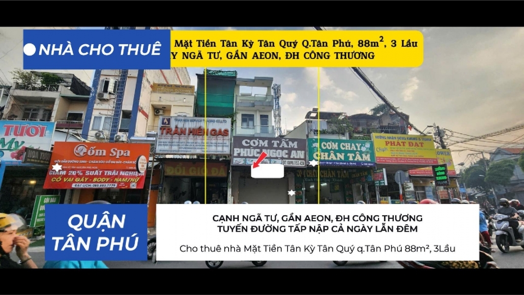 Cho thuê nhà Mặt Tiền Tân Kỳ Tân Quý q.Tân Phú 88m² 3Lầu - CẠNH NGÃ TƯ- 27Triệu
