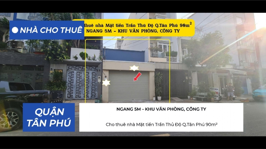Cho thuê nhà Mặt tiền Trần Thủ Độ Q.Tân Phú 90m² - NGANG 5M - 15 Triệu