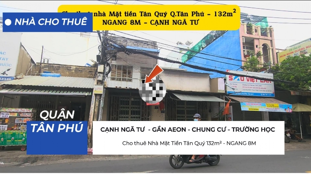 CỰC HIẾM - Cho thuê Nhà Mặt Tiền Tân Quý 132m² 1Lầu- CẠNH NGÃ TƯ