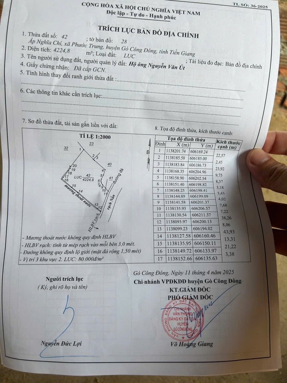ĐẤT CHÍNH CHỦ - GIÁ TỐT - Cần Bán Đất Xã Phước Trung Gò Công Đông Tiền Giang