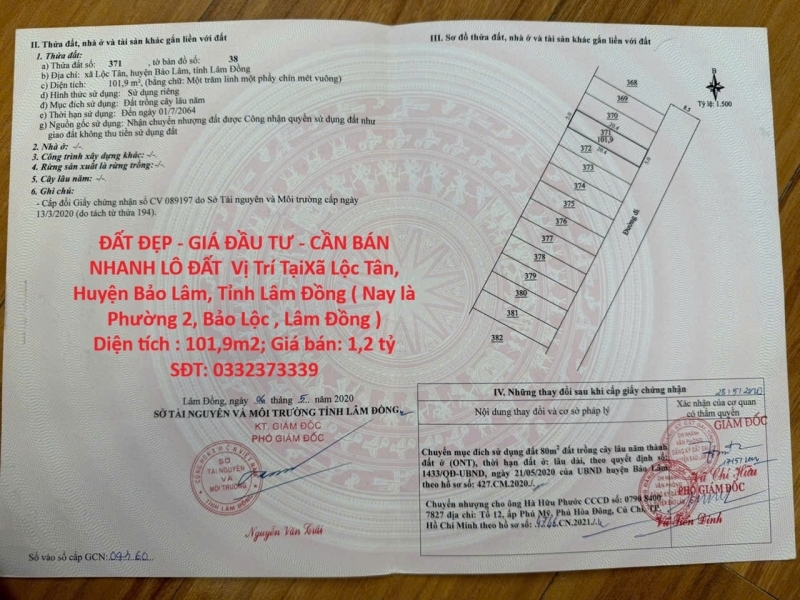 ĐẤT ĐẸP - GIÁ ĐẦU TƯ - CẦN BÁN NHANH LÔ ĐẤT  Vị Trí Tại Phường 2 TP Bảo Lộc Tỉnh Lâm Đồng