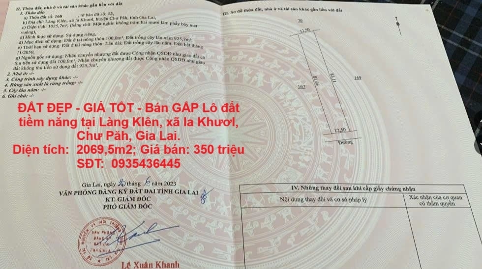 ĐẤT ĐẸP - GIÁ TỐT - Bán GẤP Lô đất tiềm năng tại Làng Klên xã Ia Khươl Chư Păh Gia Lai.