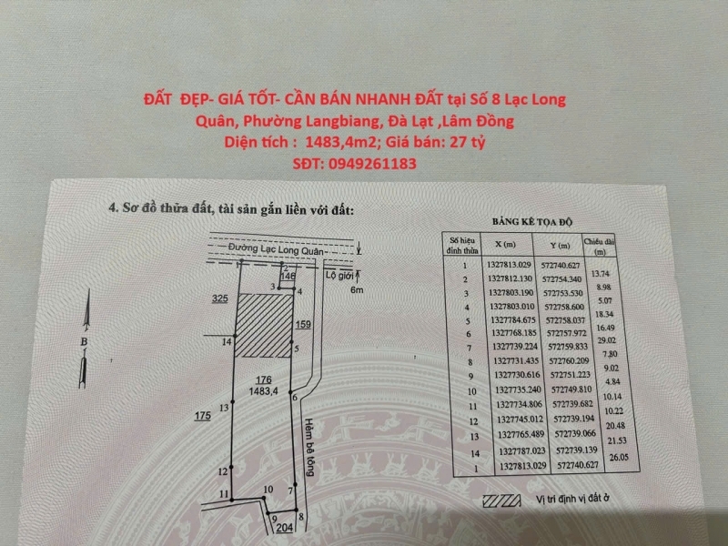 ĐẤT ĐẸP- GIÁ TỐT- CẦN BÁN NHANH ĐẤT tại Phường Langbiang Đà Lạt Lâm Đồng