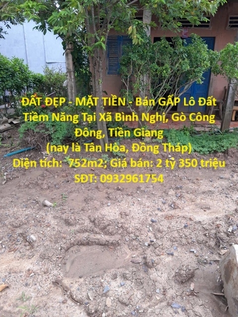 ĐẤT ĐẸP - MẶT TIỀN - Bán GẤP Lô Đất Tiềm Năng Tại Xã Bình Nghị Gò Công Đông Tiền Giang