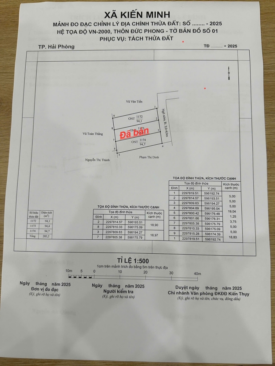 ĐẤT ĐỨC PHONG – KIẾN THỤY  2 LÔ F0 CUỐI CÙNG 94M²  GIÁ HƠN 1 TỶ – HÀNG HIẾM GẦN VINHOMES  ZALO 0567