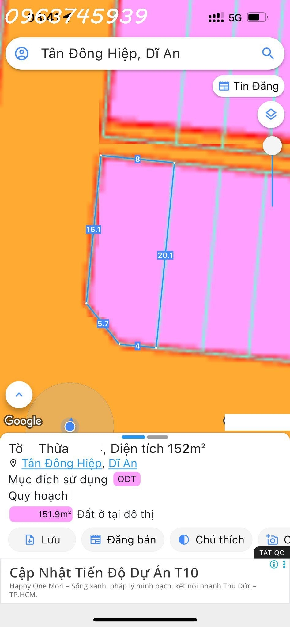 Đất Lô Góc Dĩ An 152m2 Sổ Riêng 8m x 19m Gần Chợ & Trường Học Giá 6 Tỷ