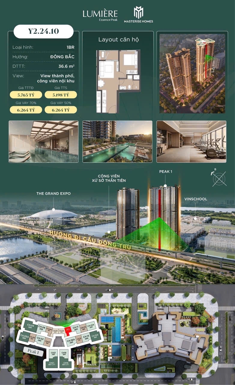 Đầu tư chỉ nhỉnh hơn 18 tỷ - Sở hữu VIÊN KIM CƯƠNG 1BR - 1 ngủ LUMIERE Cổ Loa