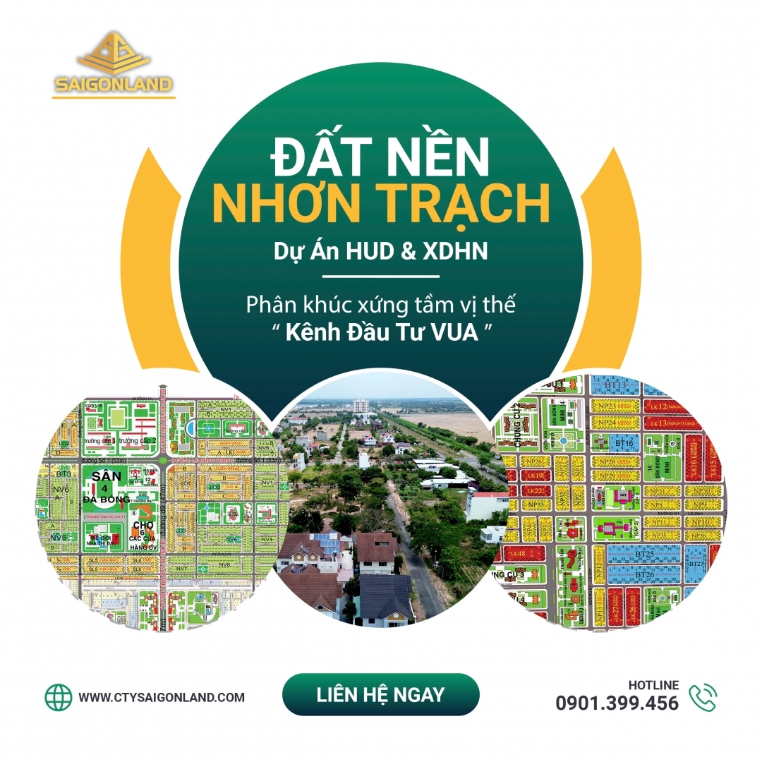 Đầu tư đất nền tại Nhơn Trạch - Khu đô thị liền kề Sân Bay và Cảng Biển với tài chính từ 2 đến 3