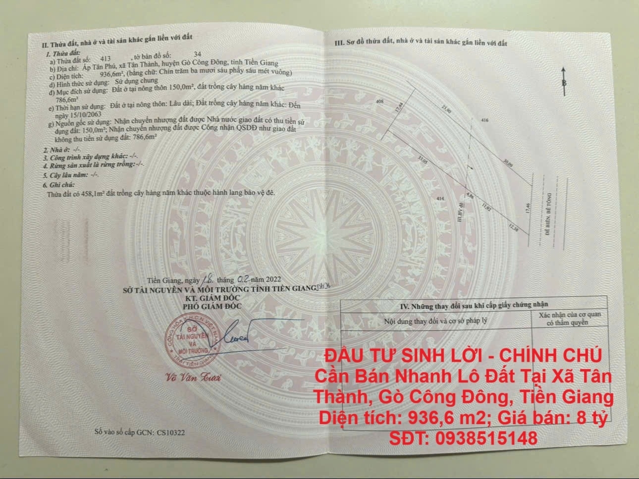 ĐẦU TƯ SINH LỜI - CHÍNH CHỦ Cần Bán Nhanh Lô Đất Tại Xã Tân Thành Gò Công Đông Tiền Giang