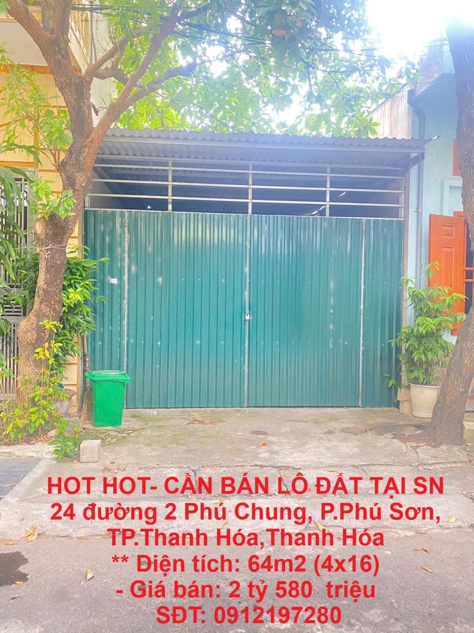 HOT HOT- CẦN BÁN LÔ ĐẤT TẠI SN 24 đường 2 Phú Chung P.Phú Sơn TP.Thanh HóaThanh Hóa