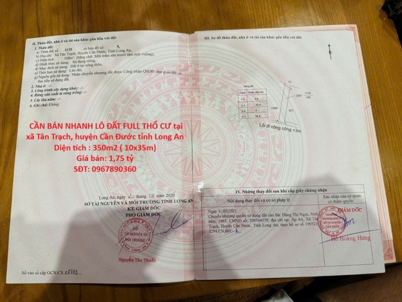LÔ ĐẤT VỊ TRÍ ĐẸP- GIÁ TỐT CHÍNH CHỦ CẦN BÁN NHANH LÔ ĐẤT FULL THỔ CƯ tại huyện Cần Đước tỉnh Long