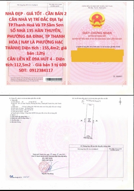 NHÀ ĐẸP - GIÁ TỐT - CẦN BÁN 2 CĂN NHÀ VỊ TRÍ ĐẮC ĐỊA Tại TP.Thanh Hoá Và TP.Sầm Sơn