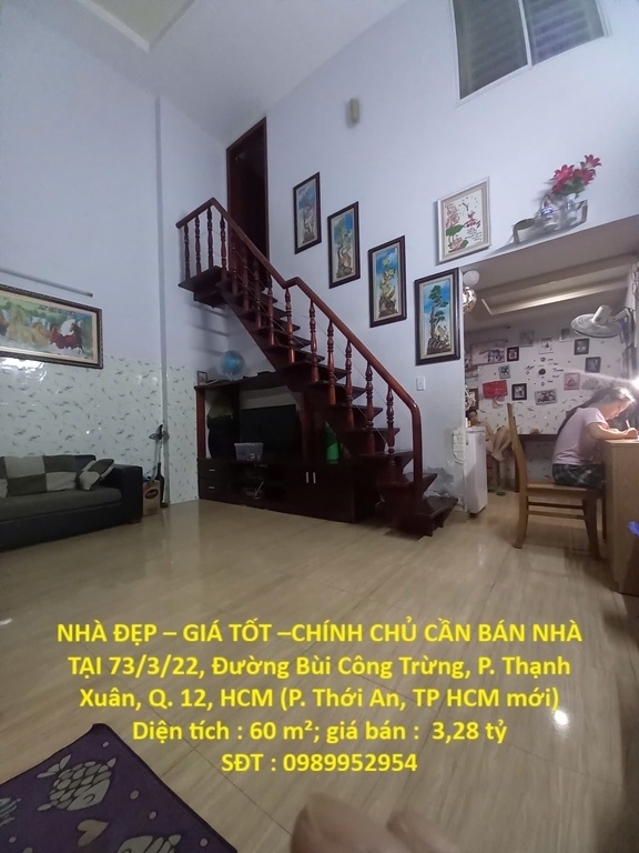 NHÀ ĐẸP – GIÁ TỐT –CHÍNH CHỦ CẦN BÁN NHÀ TẠI 73/3/22 Đường Bùi Công Trừng P.Thạnh Xuân Q.12 HCM