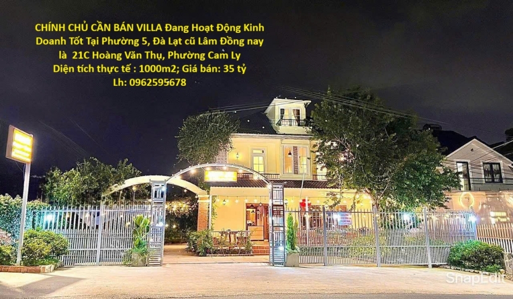 VỊ TRÍ ĐẸP – GIÁ TỐT – CHÍNH CHỦ CẦN BÁN VILLA Đang Hoạt Động Kinh Doanh Tốt Tại Phường 5 Đà Lạt cũ